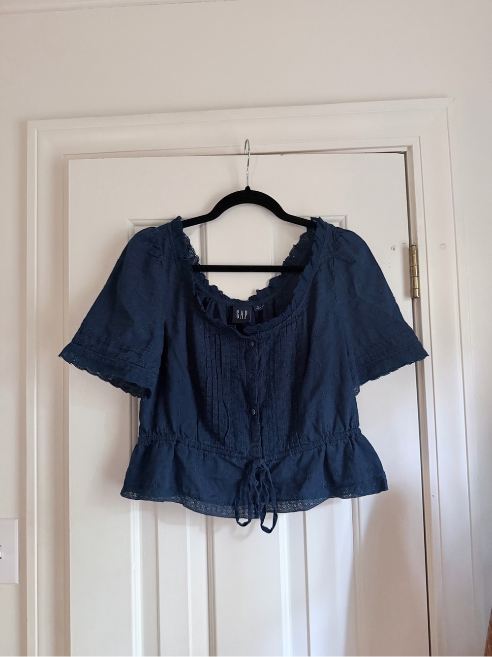 GAP Dark Navy Short-Sleeve Peplum Button Front Top